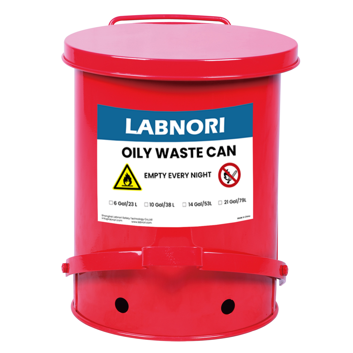 Labnori 21 Gallon Galvanized Steel Oily Waste Can with Self-Closing Cover