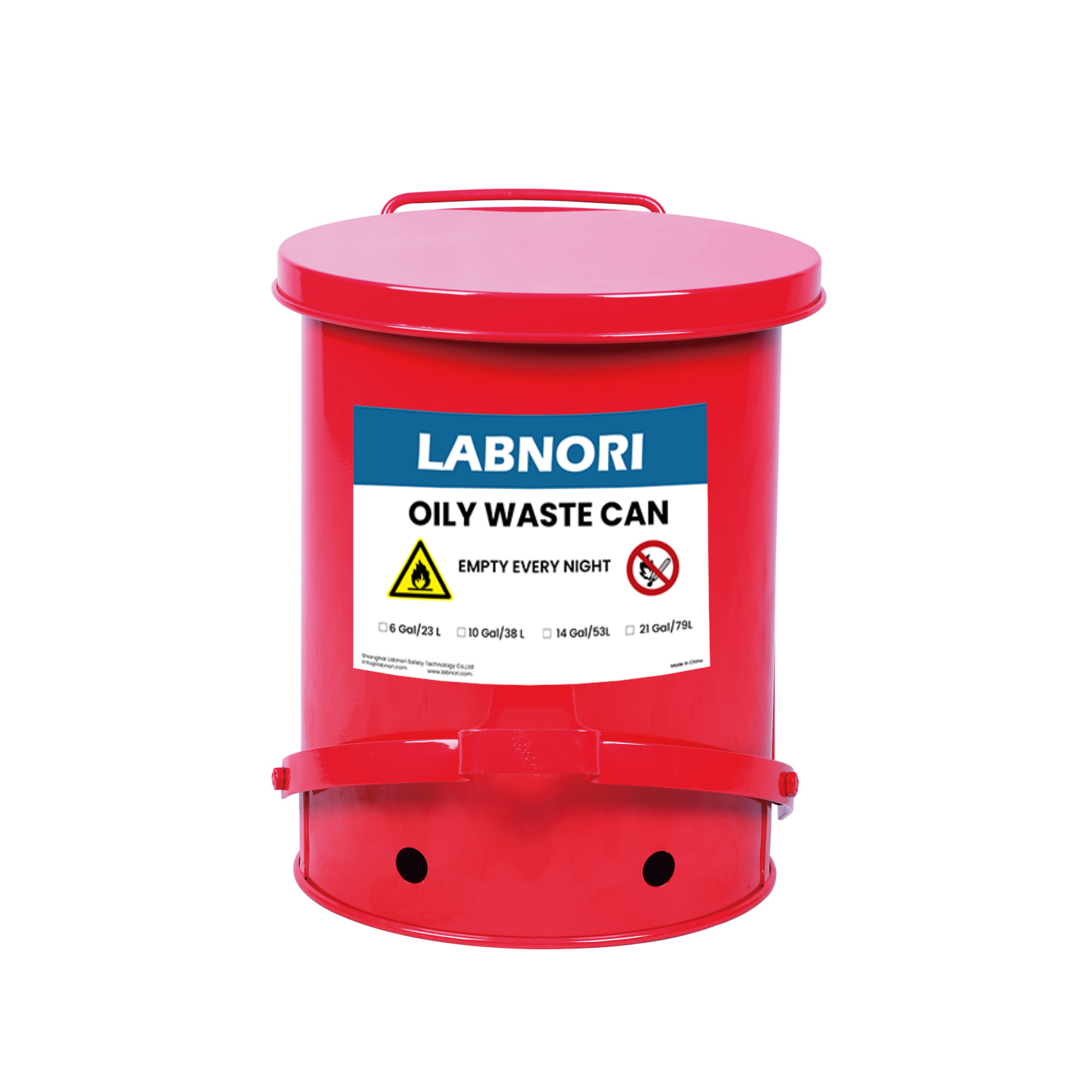 Labnori 10 Gallon Galvanized Steel Oily Waste Can with Self-Closing Cover