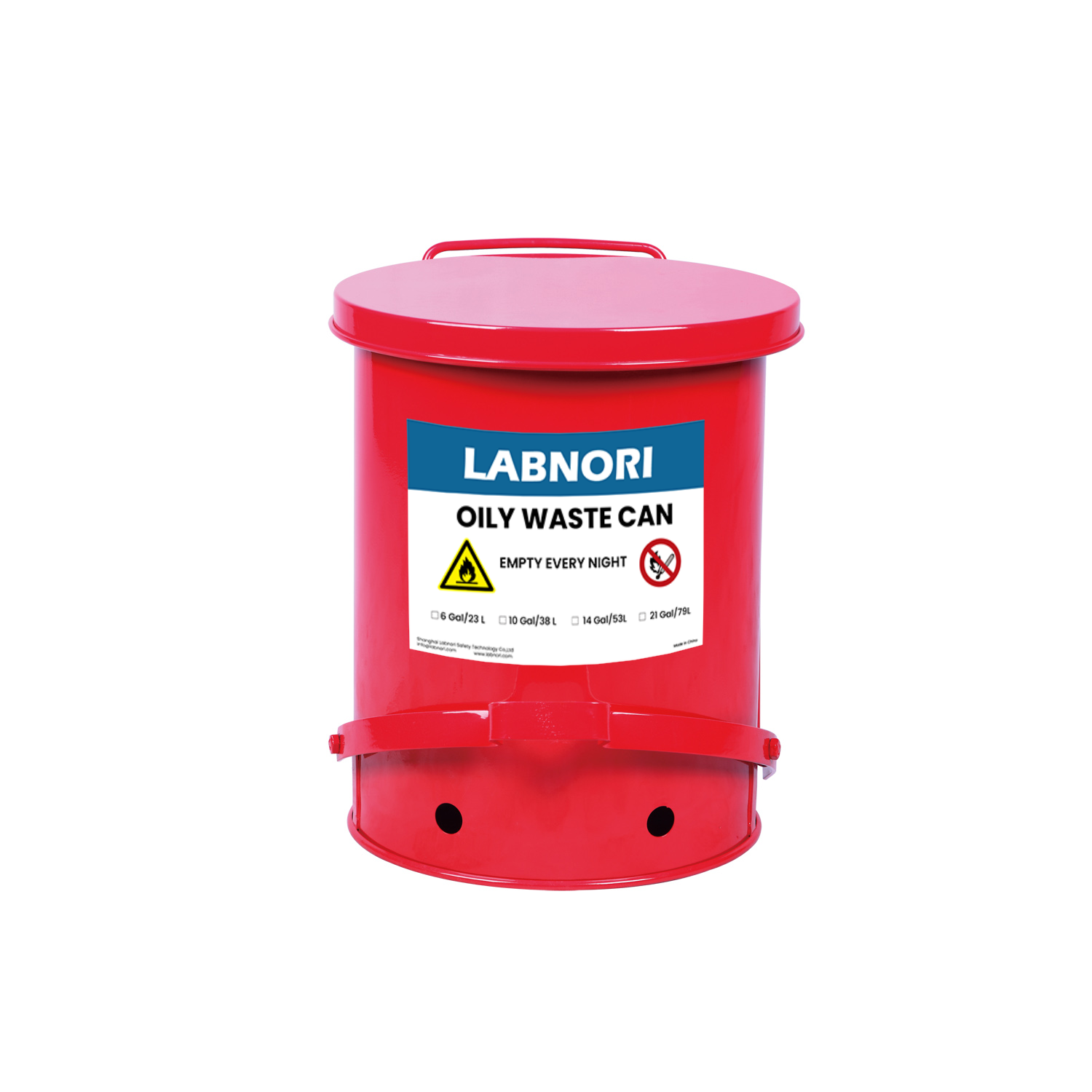 Labnori 6 Gallon Galvanized Steel Oily Waste Can with Self-Closing Cover