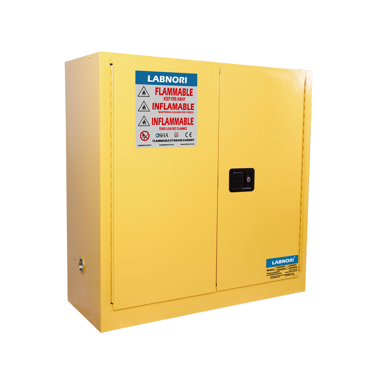 Flammable Liquid Storage Cabinet, 30Gal/114L, Manual Door