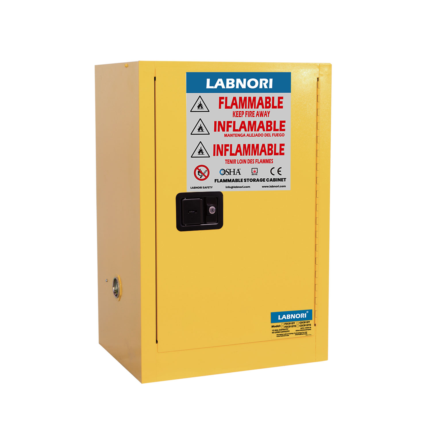 Flammable Liquid Storage Cabinet, 12Gal/45L, Manual Door